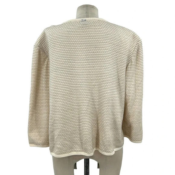 St. John Cream Ivory Stripe Knit Zip Front Sweater Jacket Size XL **Flawed‎ - Picture 6 of 10